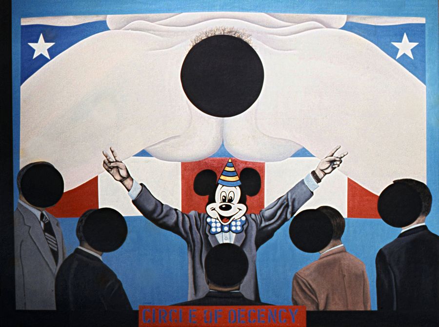 Mel Casas, Humanscapes 69 (Círculo de la decencia), 1973. Acrílico sobre lienzo. Cortesía del Mel Casas Family Trust
