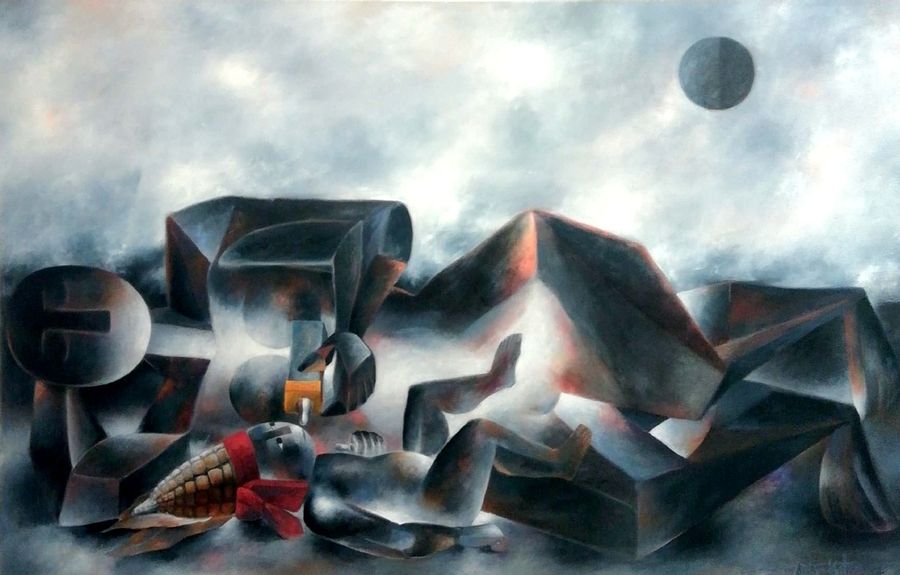 Antún Kojtom, Niño de maíz, 2017. Óleo sobre lienzo, 90 x 139 cm.