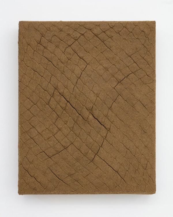 Ana Hernández, Cruje, 2024-25. Tierra y madera sobre tela, 41 x 32.5 cm. Cortesía de la artista y Campeche. Foto: Ramiro Chaves