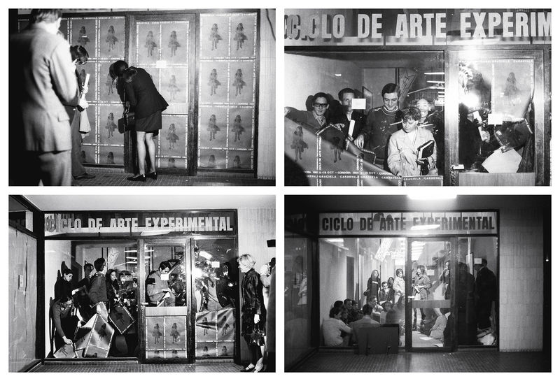 Graciela Carnevale, El encierro, 1968. Registro fotográfico de una performance, con 40 fotografías en blanco y negro enmarcadas, edición 2 de 5. 31,5 x 21,5 cm c/u.