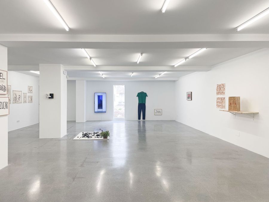 Vista de la exposición Sueños guardados en granos de maíz, de Edgar Calel, en La Oficina, Madrid, 2025. Foto cortesía de la galería.